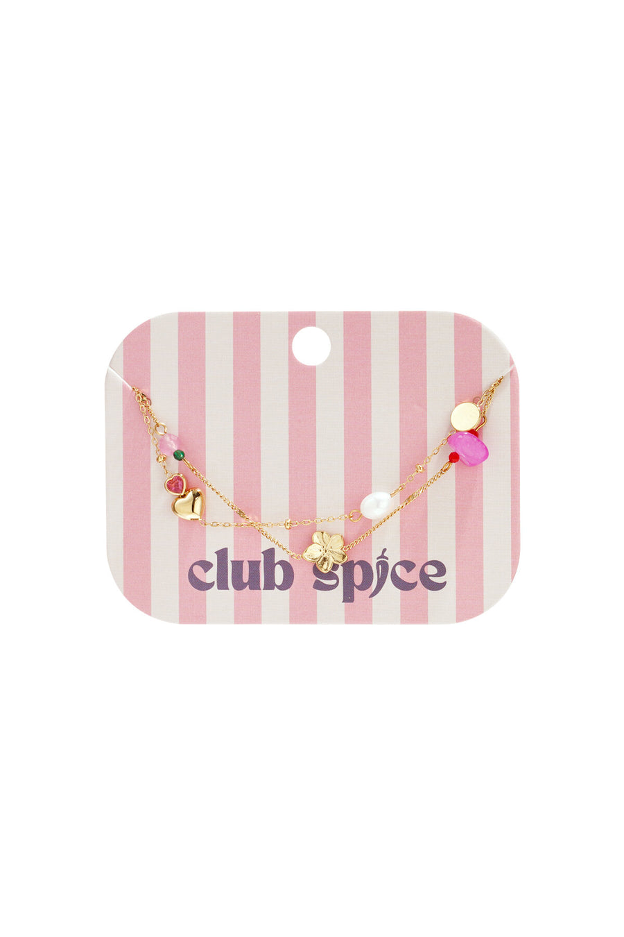 Pulsera con dije de corazón, flor, perla y cuentas