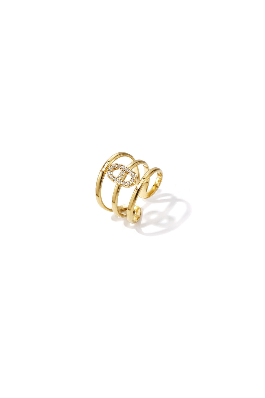 Anillo de 3 niveles con un engaste elíptico