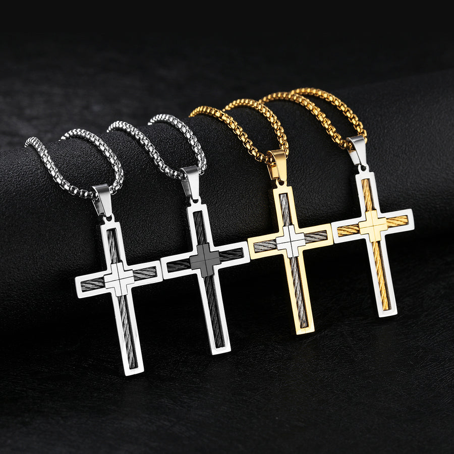 Collar cruz acero titanio para hombre — LIZNA ONIX