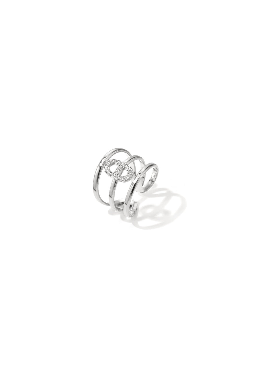 Anillo de 3 niveles con un engaste elíptico